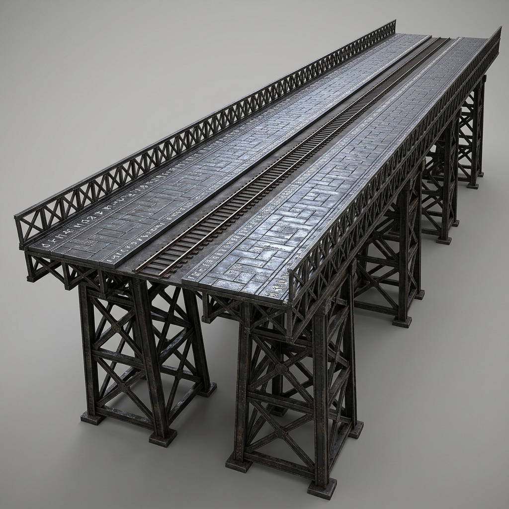 Image: 3D asset reference concept, a wide industrial tres