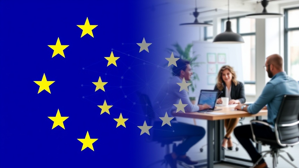 European Union flag with superimposed abstract technology graphics