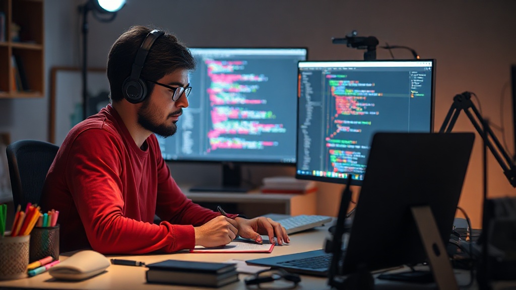 Developer reviewing AI-generated code alongside traditional code editor