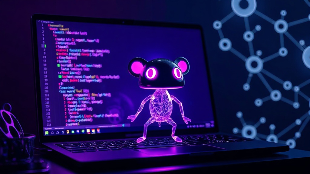 An animated Tamamon pet on a developer's desktop, showing a vibrant, growing creature.