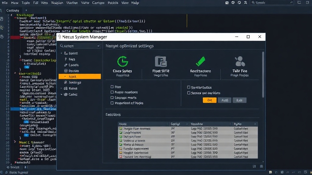 Nexus System Manager GUI showcasing system optimization tools and settings