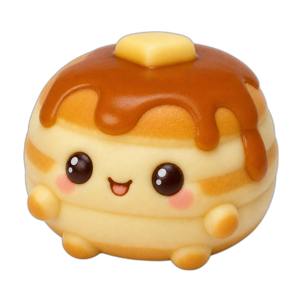 Maple Mallow — Maple Mallow is a golden-brown stack of rounded squishy pancakes, soft and sweet for little hands to squeeze.