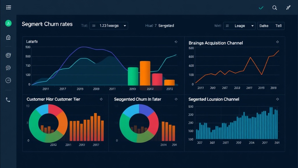 A dashboard displaying segmented churn rates by customer tier and acquisition channel.