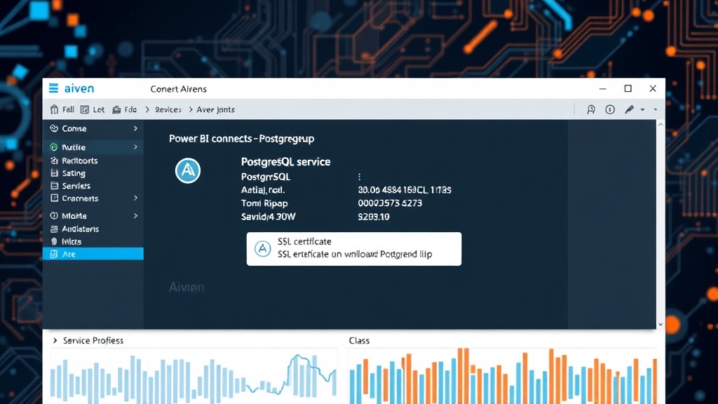 Aiven console showing PostgreSQL service details and SSL certificate download link