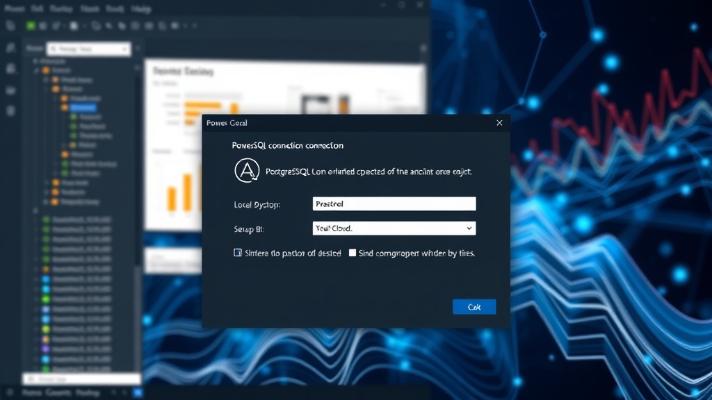 Power BI Desktop interface showing a PostgreSQL connection setup dialog