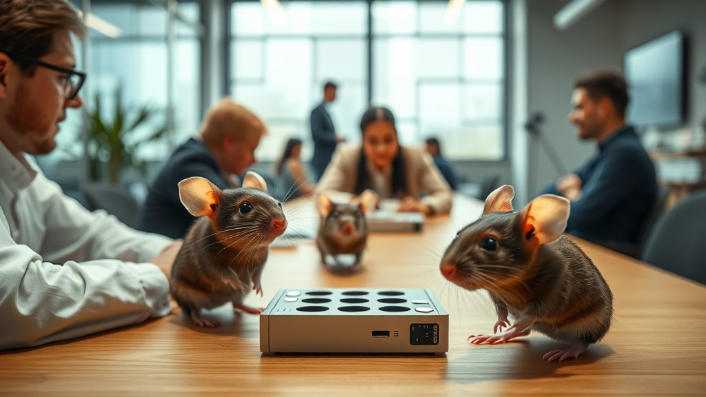 Mice undergoing cognitive tests to assess memory and learning improvements