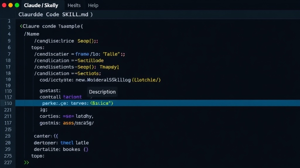 Claude Code SKILL.md frontmatter example showing name and description fields