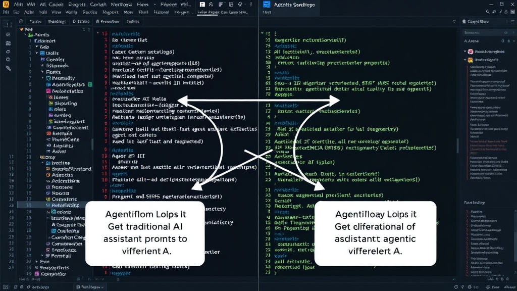Diagram illustrating the difference between traditional AI assistant prompts and agentic workflow loops
