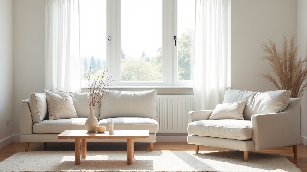 Coordinated interior design styles in a calm Scandinavian living room