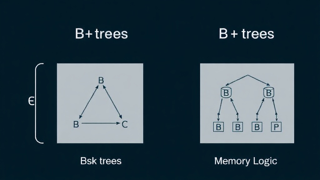 Diagram illustrating the structural differences between B-trees and B+ trees