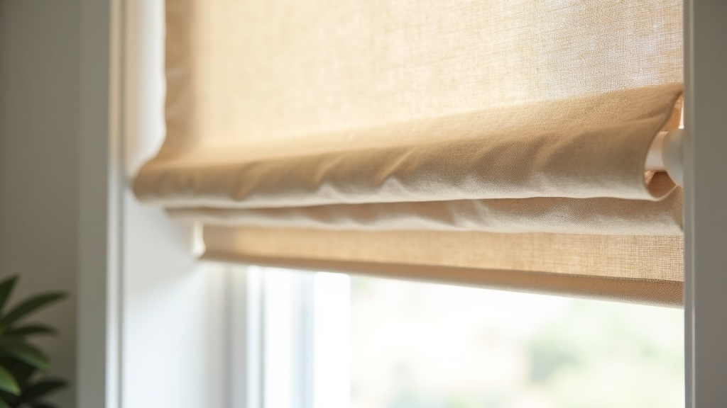 Linen Roman shade with soft light filtering through natural fabric texture