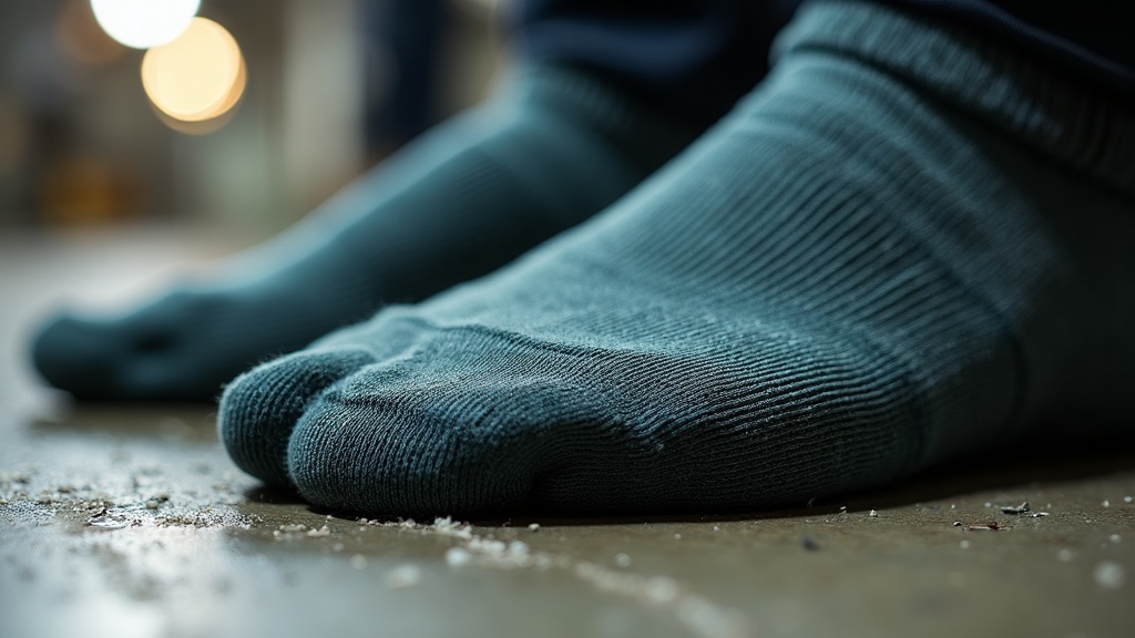Reinforced heel weave on a merino wool work sock