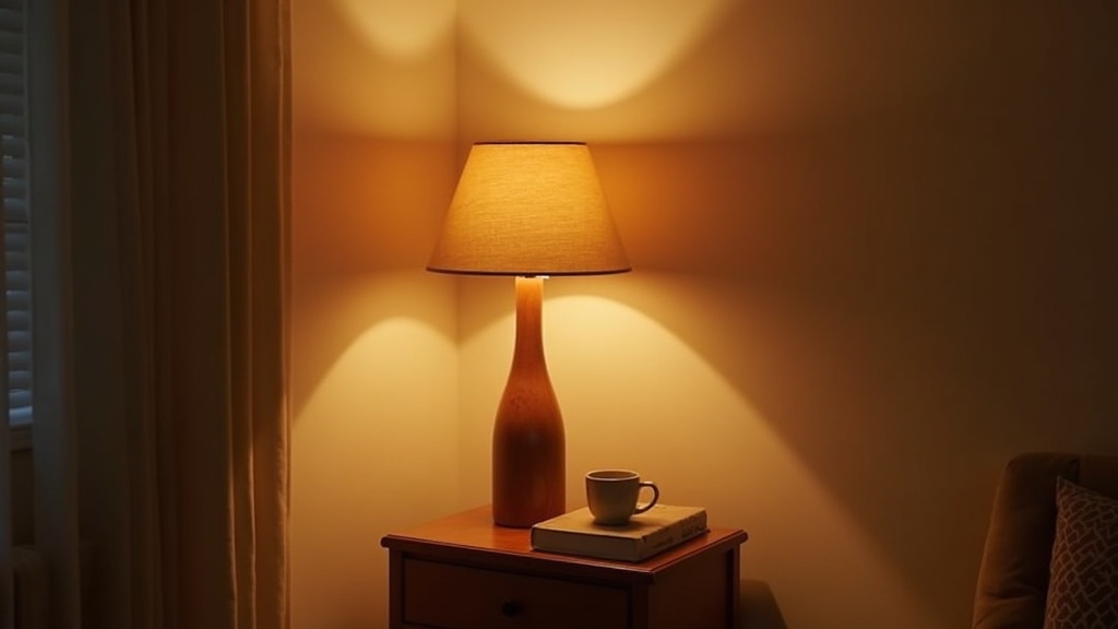 Warm floor lamp in a rental apartment corner creating layered ambient lighting