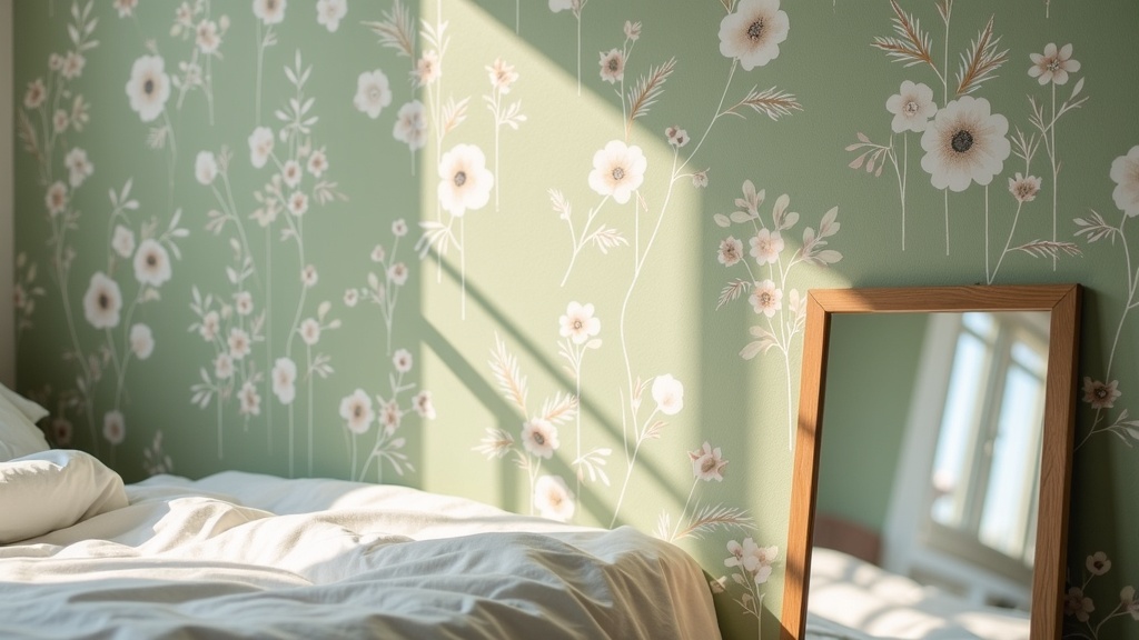 Peel-and-stick renter-friendly wallpaper on an accent wall in a rental bedroom
