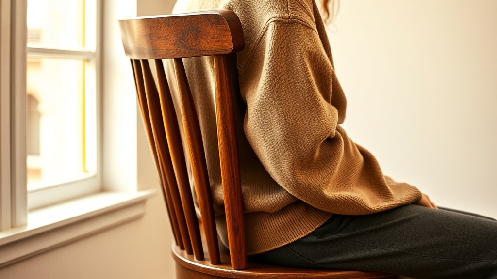 Camel cashmere boyfriend sweater draped over a wooden chair beside charcoal straight-leg trousers