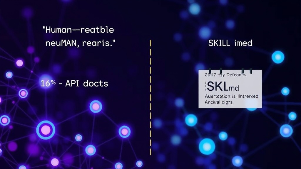 A diagram illustrating the difference between human-readable API docs and agent-readable SKILL.md files