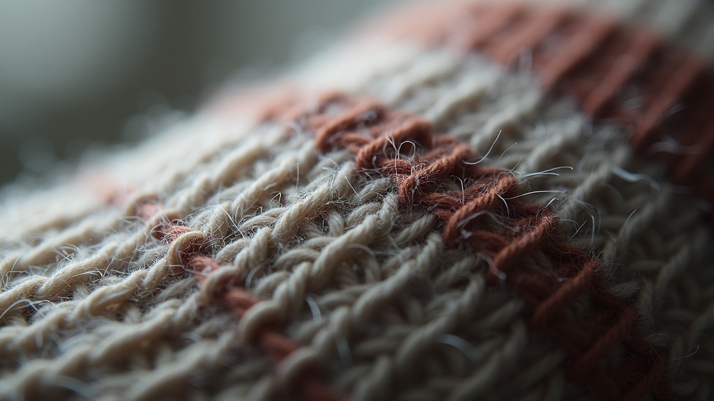 Close-up of merino wool sock fiber weave