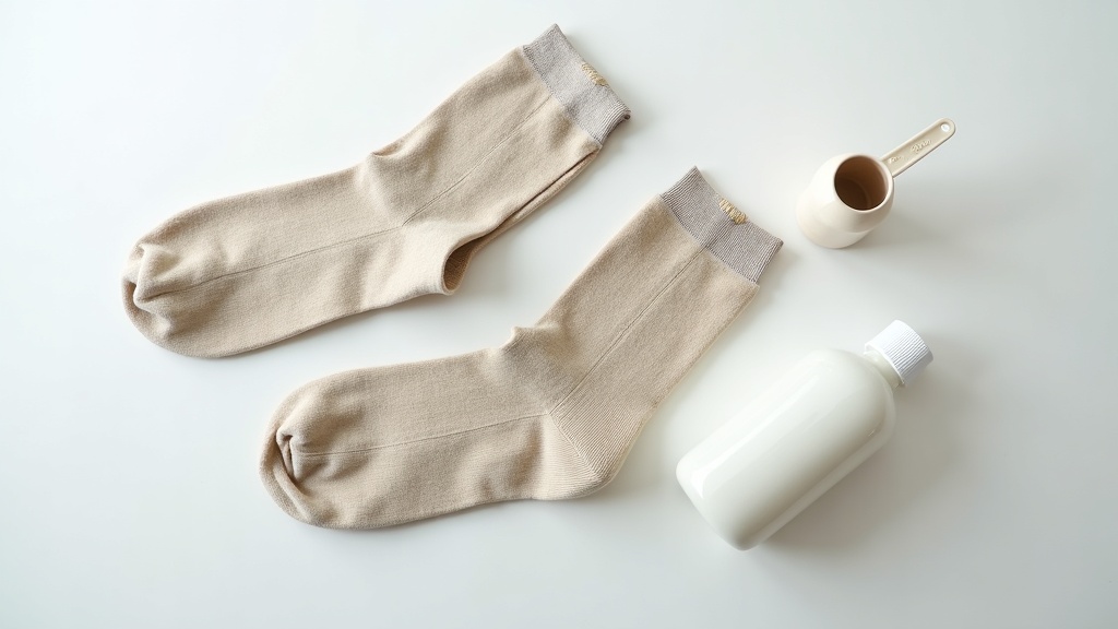 Wool-safe detergent next to merino work socks