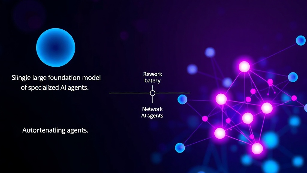 Diagram comparing a single large foundation model to a network of specialized AI agents.