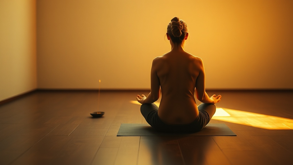 Pratiquant en posture de zazen, méditation zen dans une pièce minimaliste japonaise