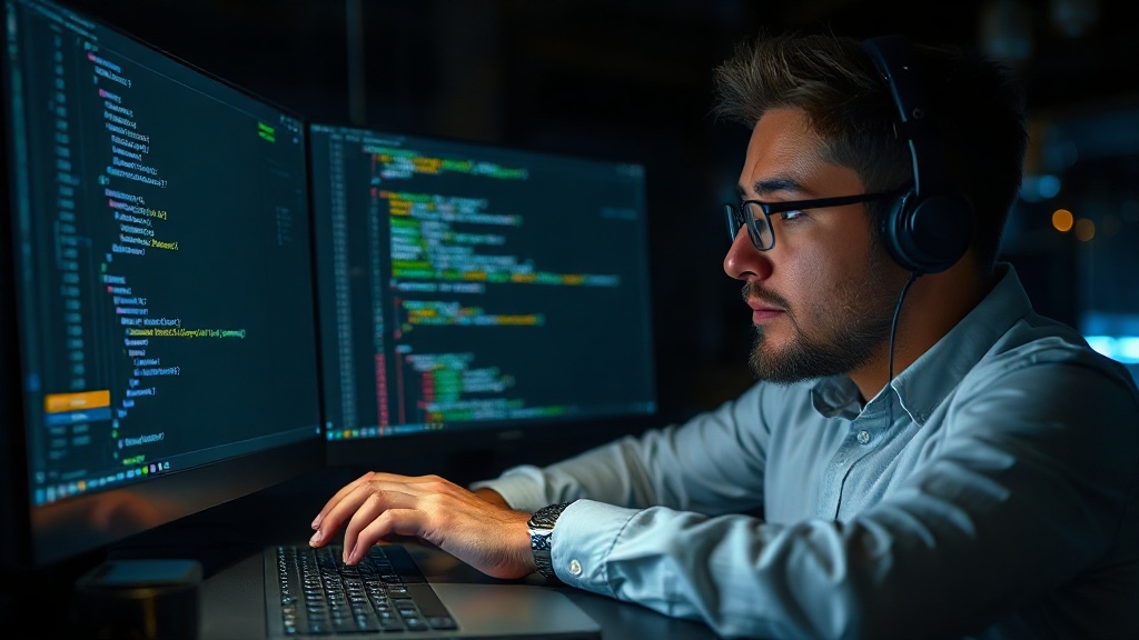 Developer interacting with a visually rich AI design interface.
