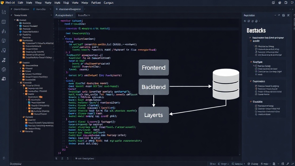 A diagram illustrating the interconnectedness of frontend, backend, and database layers in a fullstack application