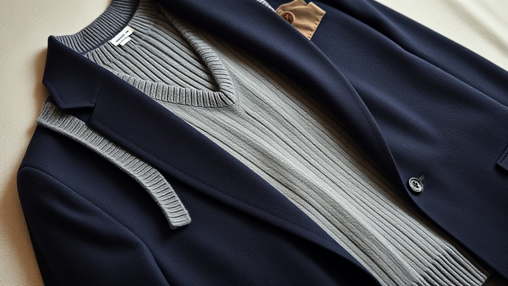 Cashmere gilet vest laid over a navy tailored jacket showing layering textures and tonal contrast