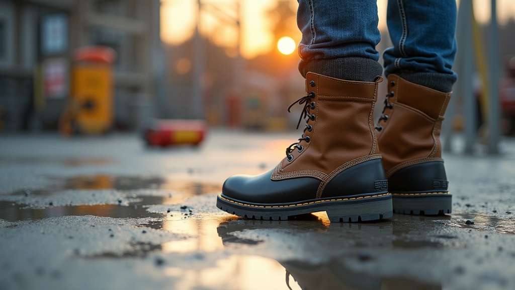 Calcetines térmicos de trabajo en bota de seguridad en obra de construcción