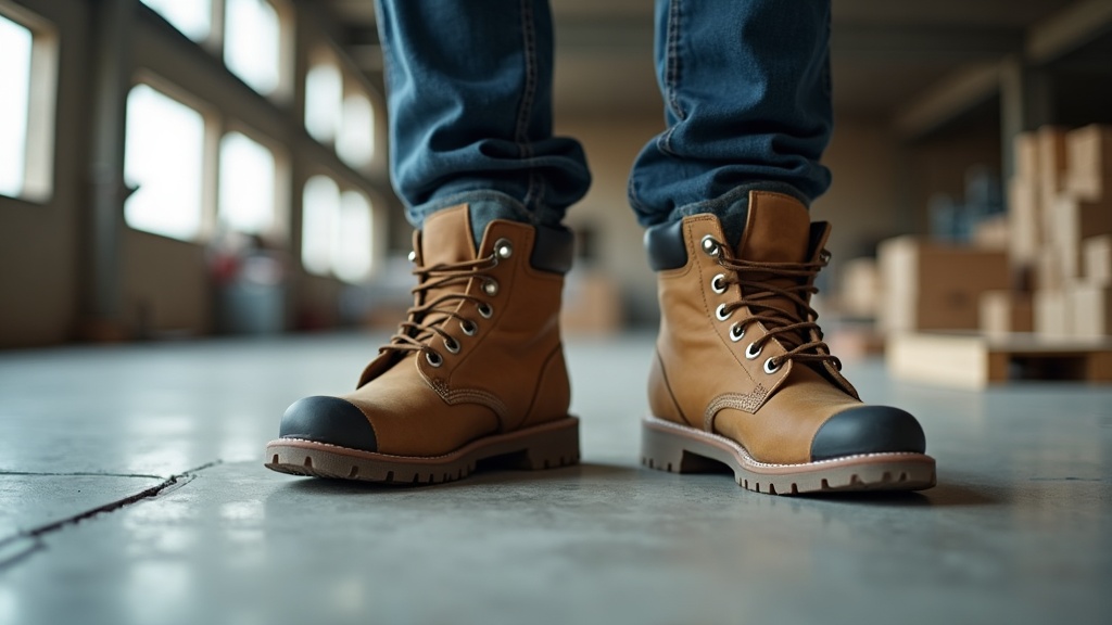 Calcetines de bambú para trabajador con botas de seguridad en obra