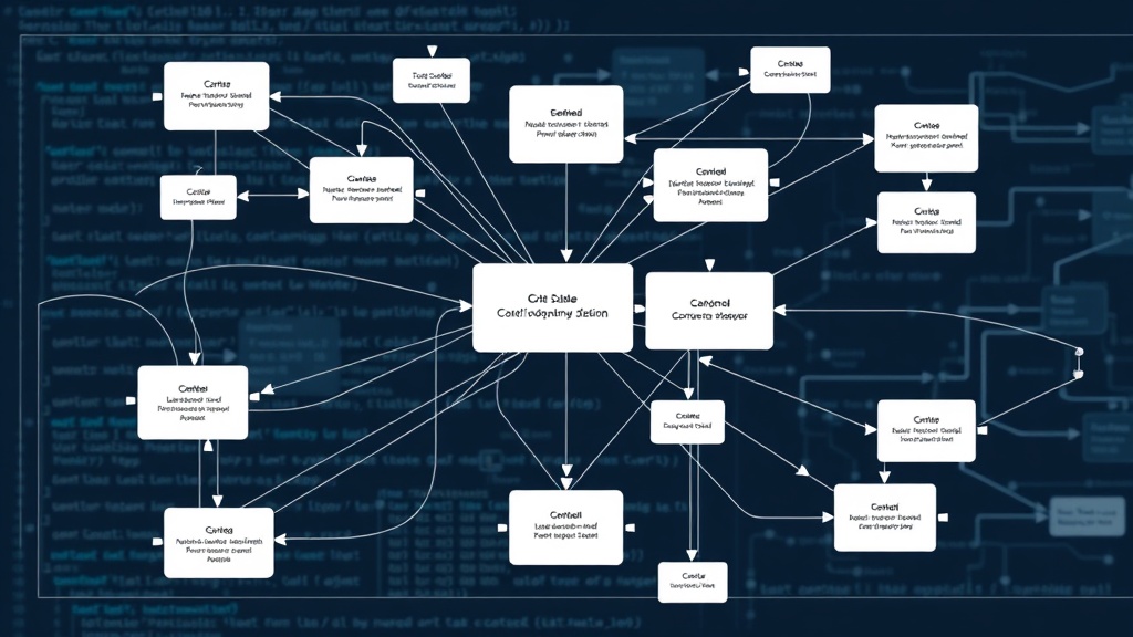 Visual representation of a complex backend workflow with nodes and data flow arrows