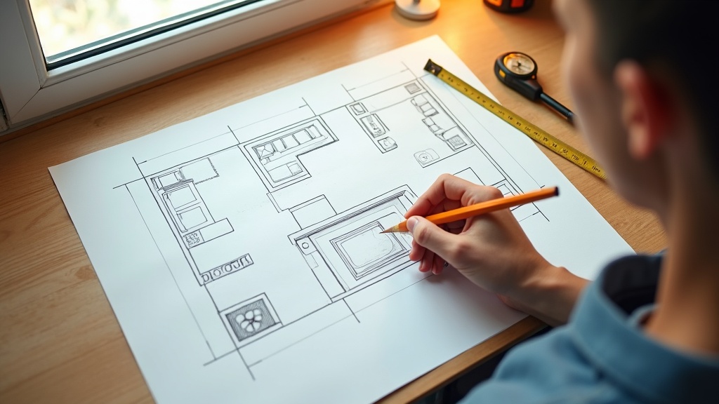 Sketching a living room floor plan before choosing a sofa