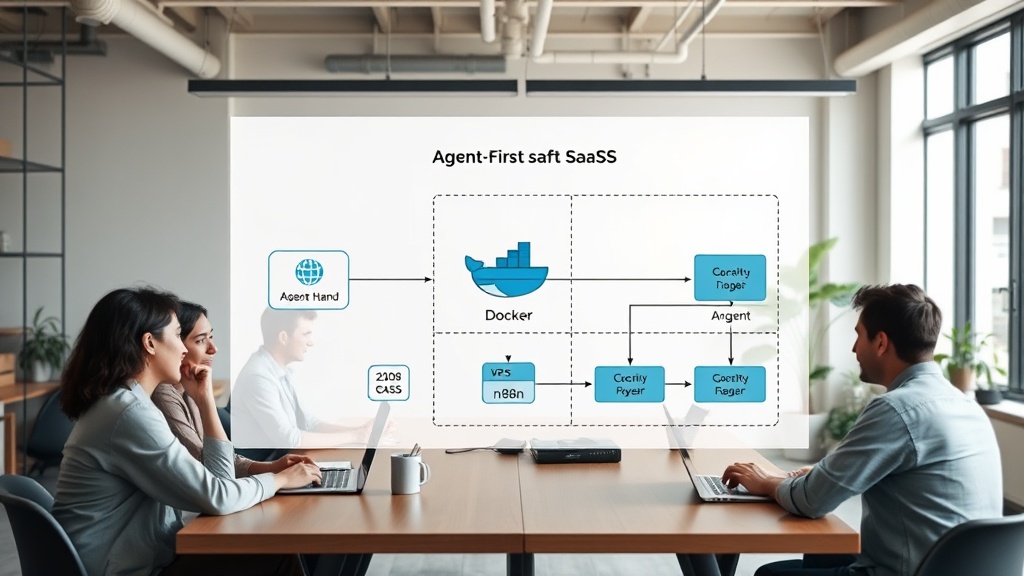 Diagram showing the architecture of an agent-first SaaS running on a VPS with Docker and n8n.