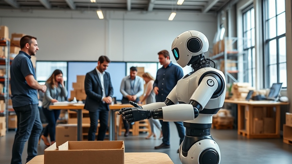 Agility Robotics' Digit humanoid robot performing a pick-and-place task in a warehouse environment.