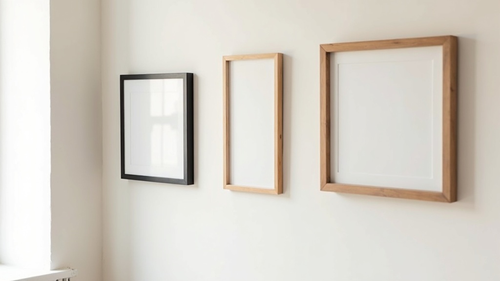 Three different frame styles side by side on a warm white wall, showing contrast and cohesion