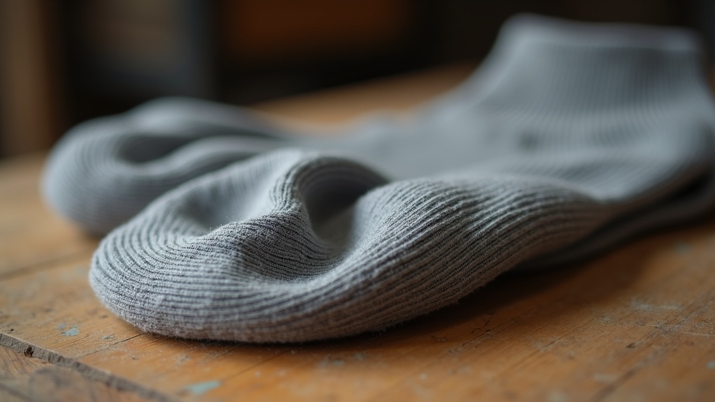 Worn elastic cuff of an old work sock vs a new sock