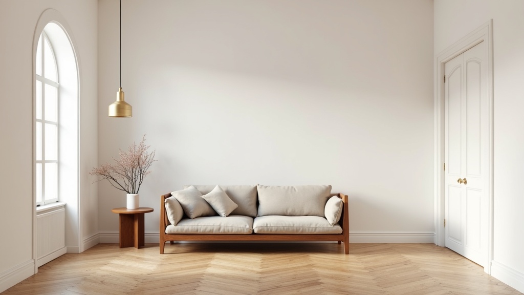 Modern traditional home design blend: a living room combining clean contemporary lines with classic architectural details