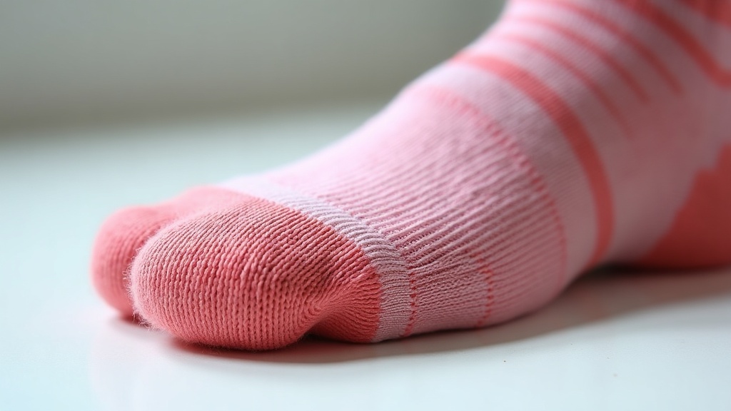Close-up of a standard toe seam on a work sock