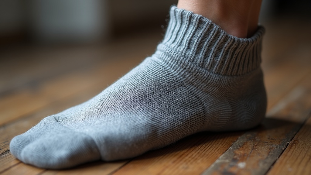 Close-up of arch compression band knitted into a merino wool work sock
