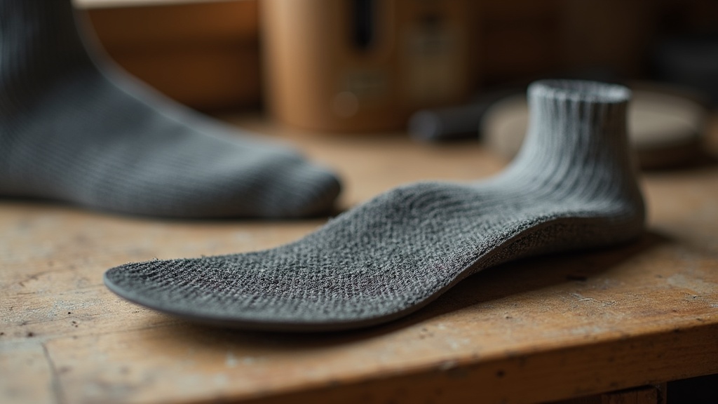 Semi-rigid work insole and arch support sock side by side showing structural difference
