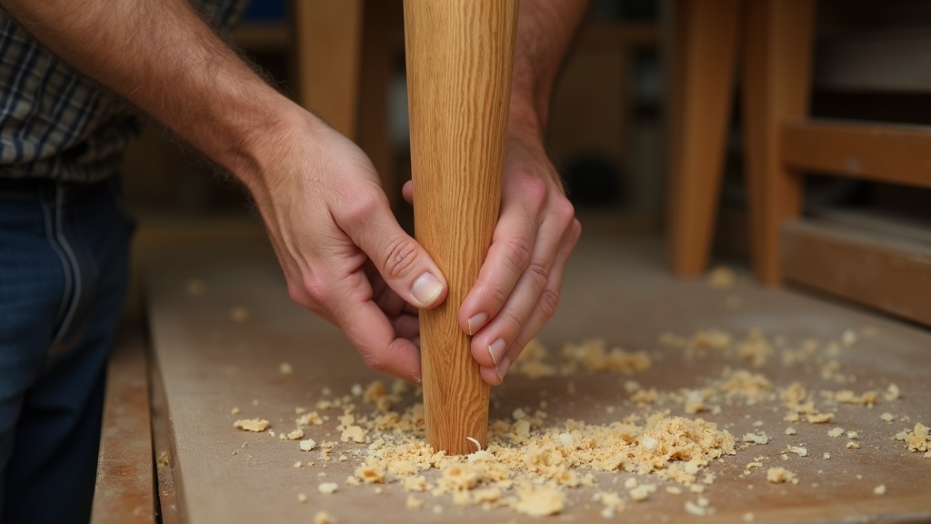 Craftsman checking solid oak chair joinery in a furniture workshop