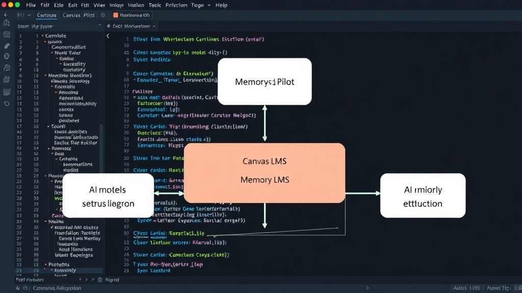 Diagram illustrating the proposed architecture of Canvas Pilot with memory layer interacting with AI models and Canvas LMS.