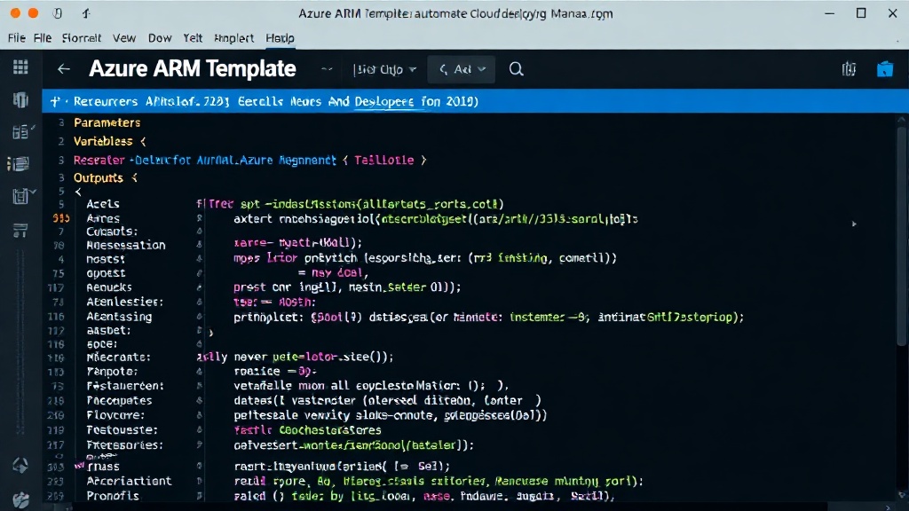 A sample Azure ARM template structure showing parameters, variables, resources, and outputs