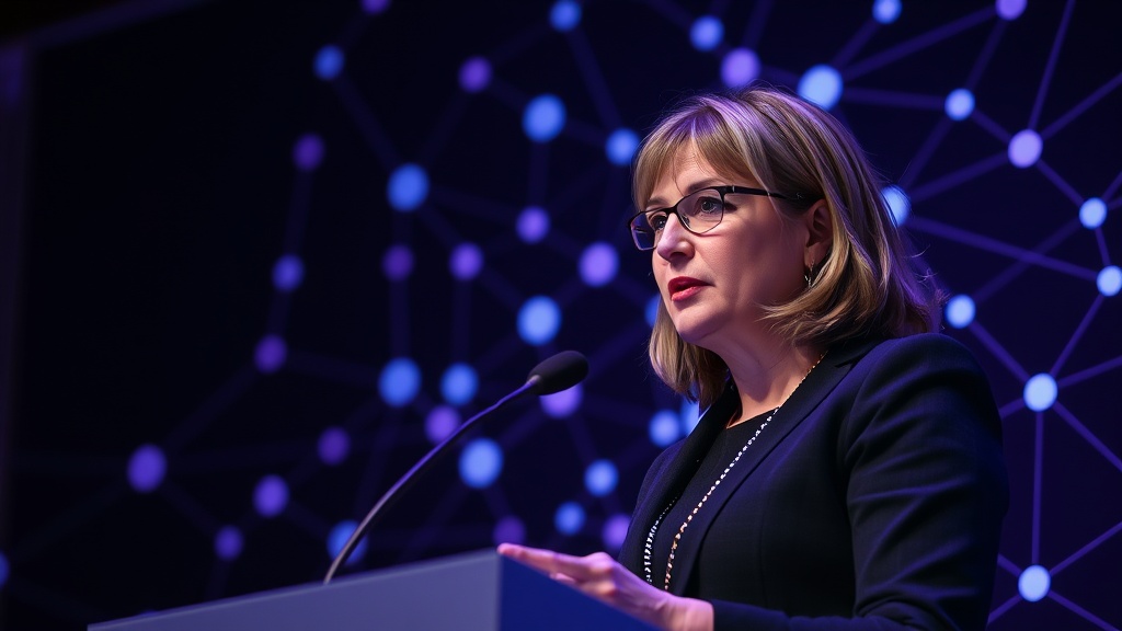 FCA executive Sarah Pritchard speaking at a financial services industry conference