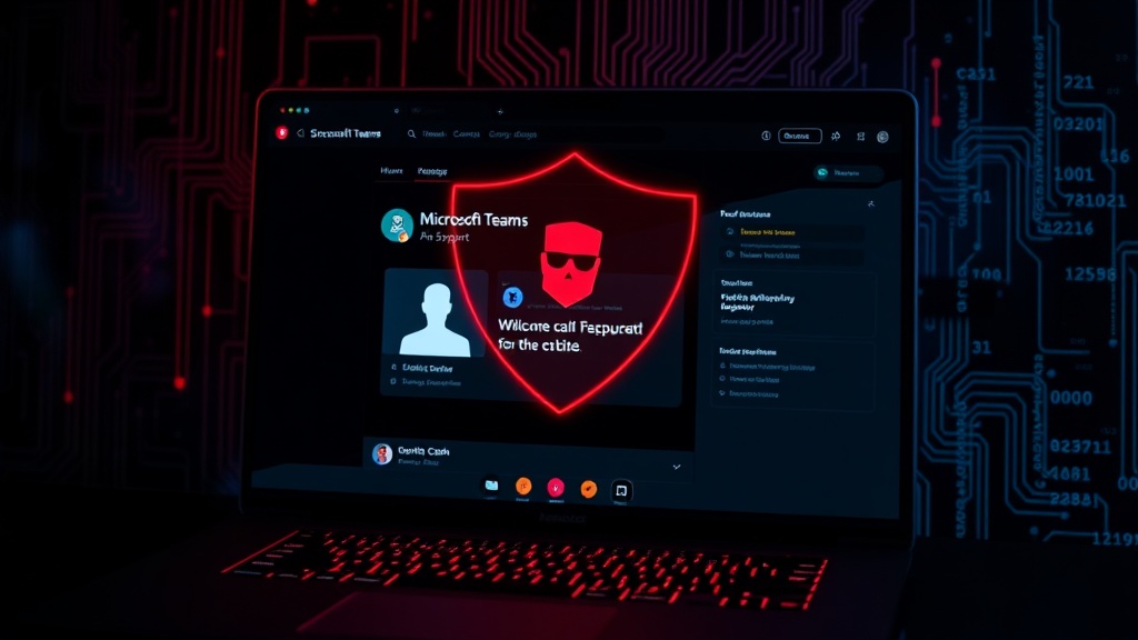 Screenshot of a simulated Microsoft Teams call interface with a suspicious IT support contact