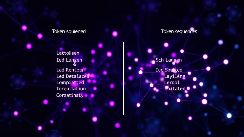 Comparison of token sequences for a complex word using small vs. large tokenization vocabularies.