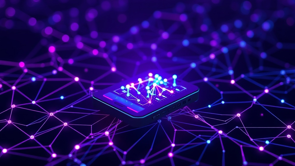 Illustration of a compact AI model running on a small edge device with a weak network signal.
