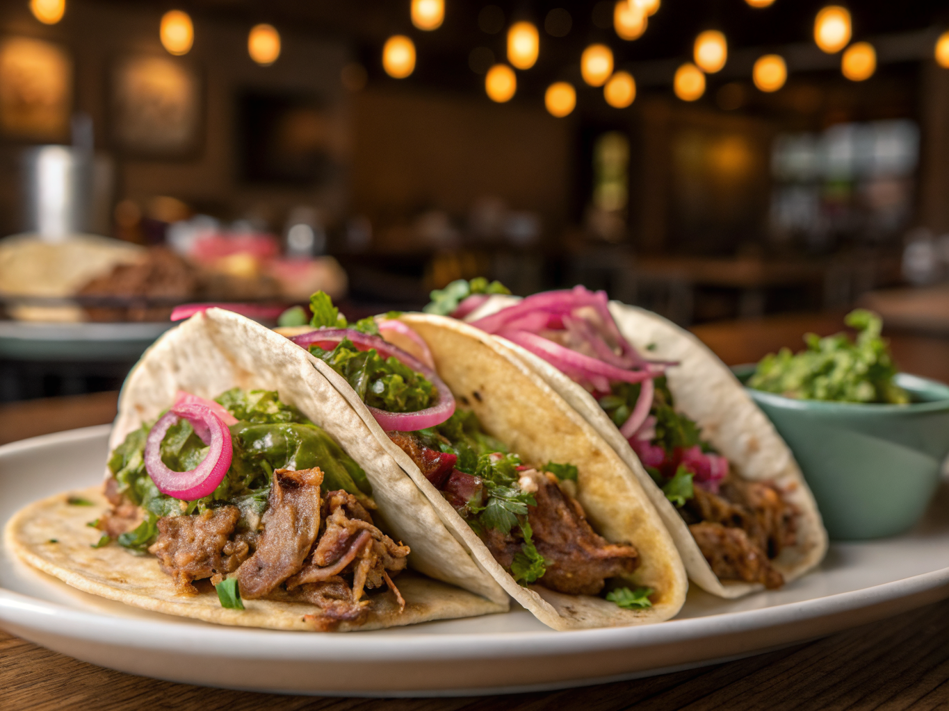 Pork Carnitas Tacos with Salsa Verde and Pickled Onions