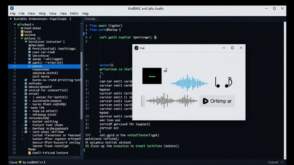 EndBASIC interpreter window displaying a simple graphic and playing audio