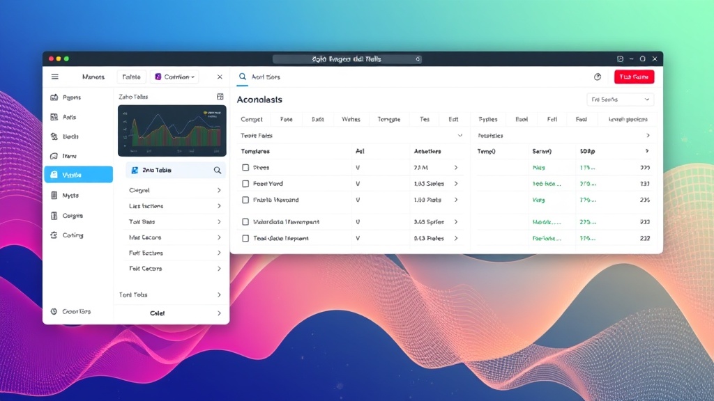 Zoho Tables interface showing customizable fields and template options.