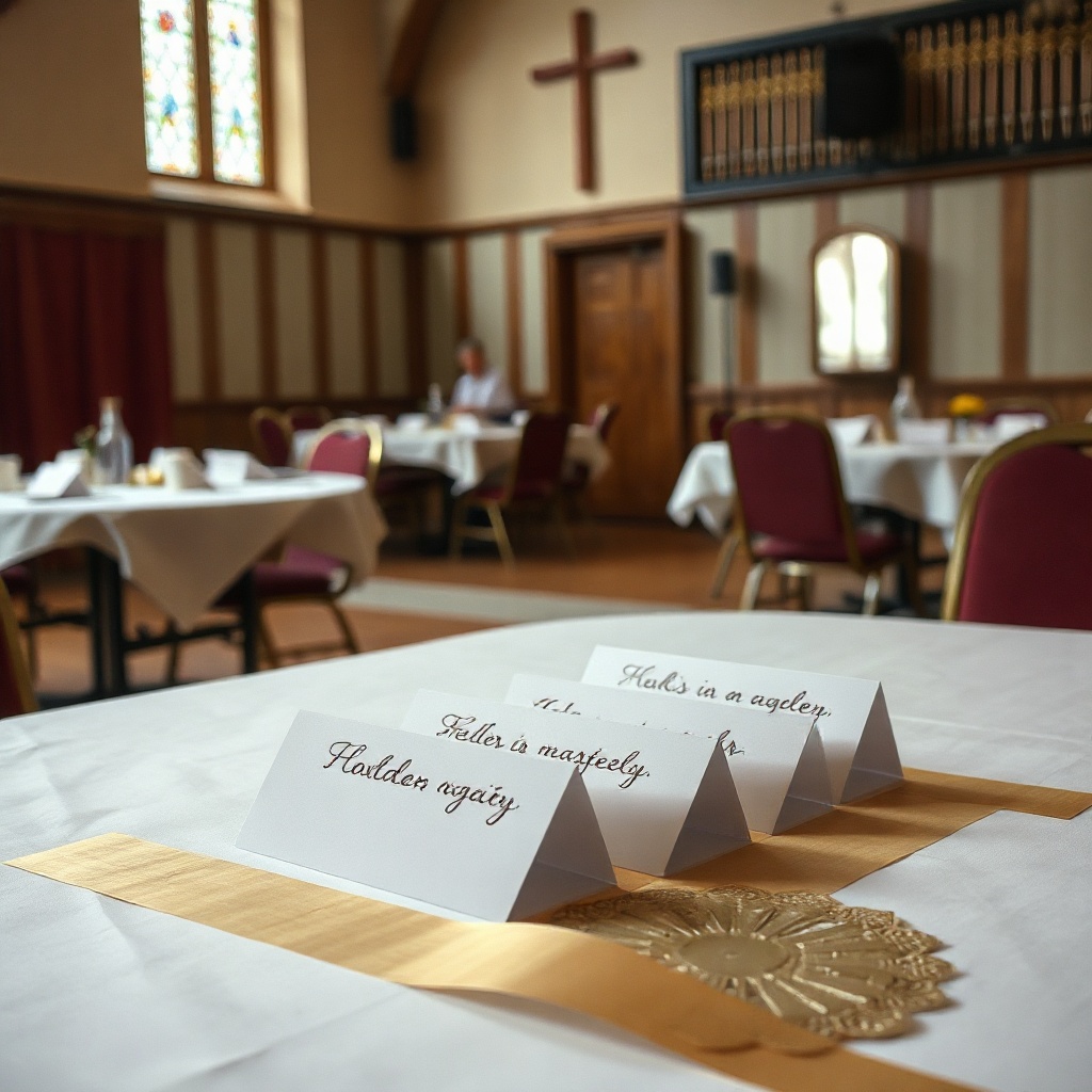 A little gold-doilied centrepiece — carnations and the anniversary card propped up